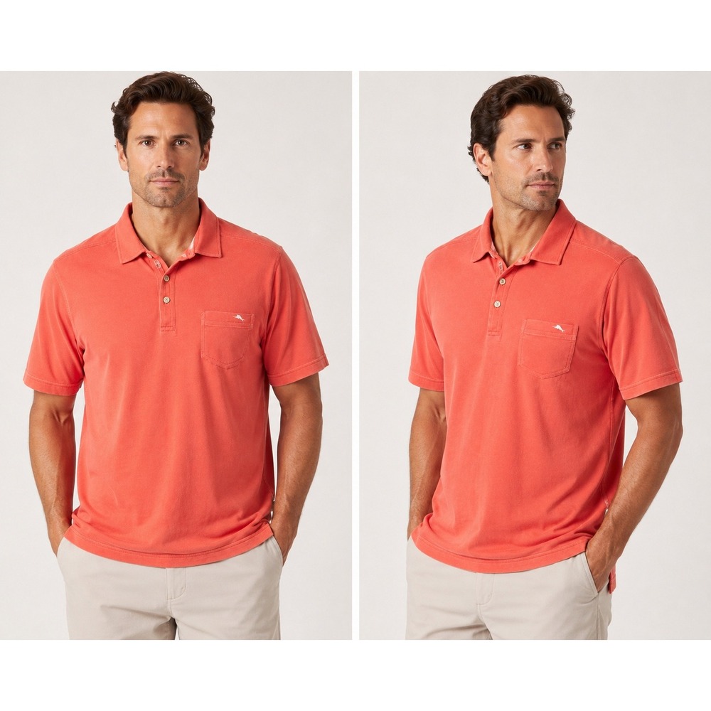Tommy Bahama IslandZone Supima Cotton Polo Shirt Coral Orange Mens Large 3484